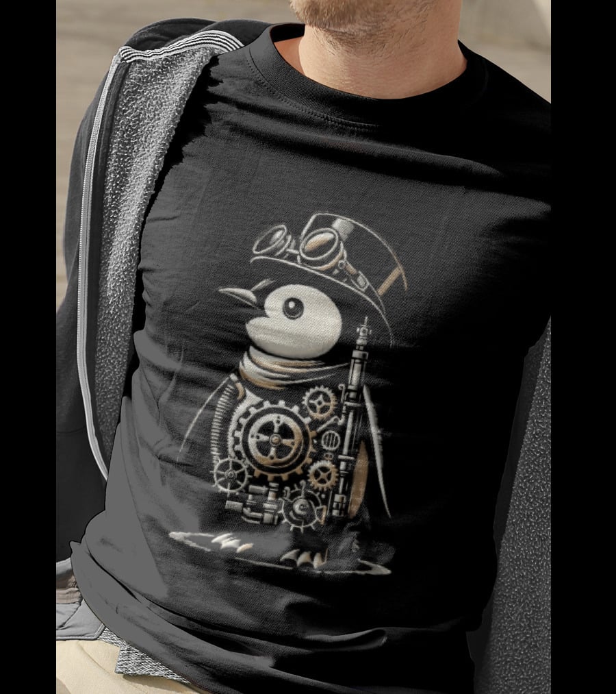 Steampunk Penguin Top Hat Goggles Gear Cogs Victorian T-Shirt