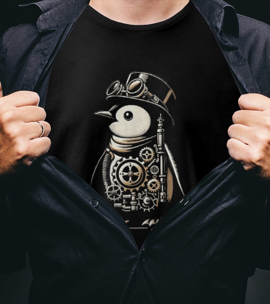 Steampunk Penguin Top Hat Goggles Gear Cogs Victorian T-Shirt