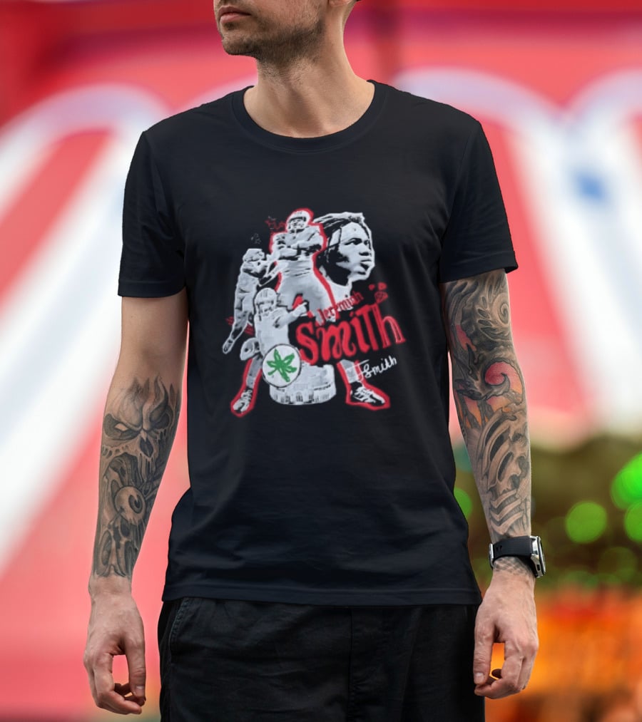 Ohio State Buckeyes NCAA Jeremiah J Smith Football Action Collage Ohio Stadium Bootleg T-Shirt