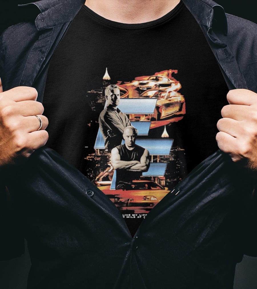 The Fast And The Furious Paul Walker Vin Diesel Cars And Cityscape T-Shirt