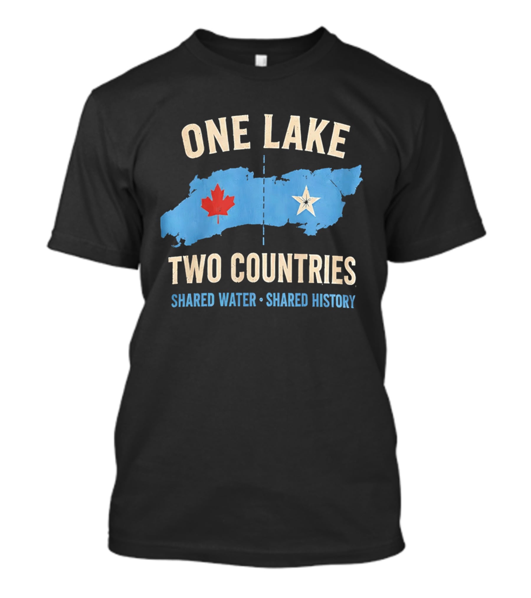 One Lake Two Countries Shared Water History Canada USA Connection T-Shirt