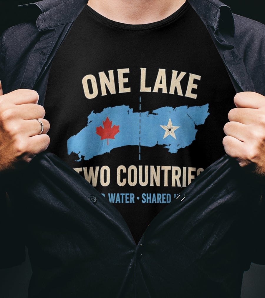 One Lake Two Countries Shared Water History Canada USA Connection T-Shirt