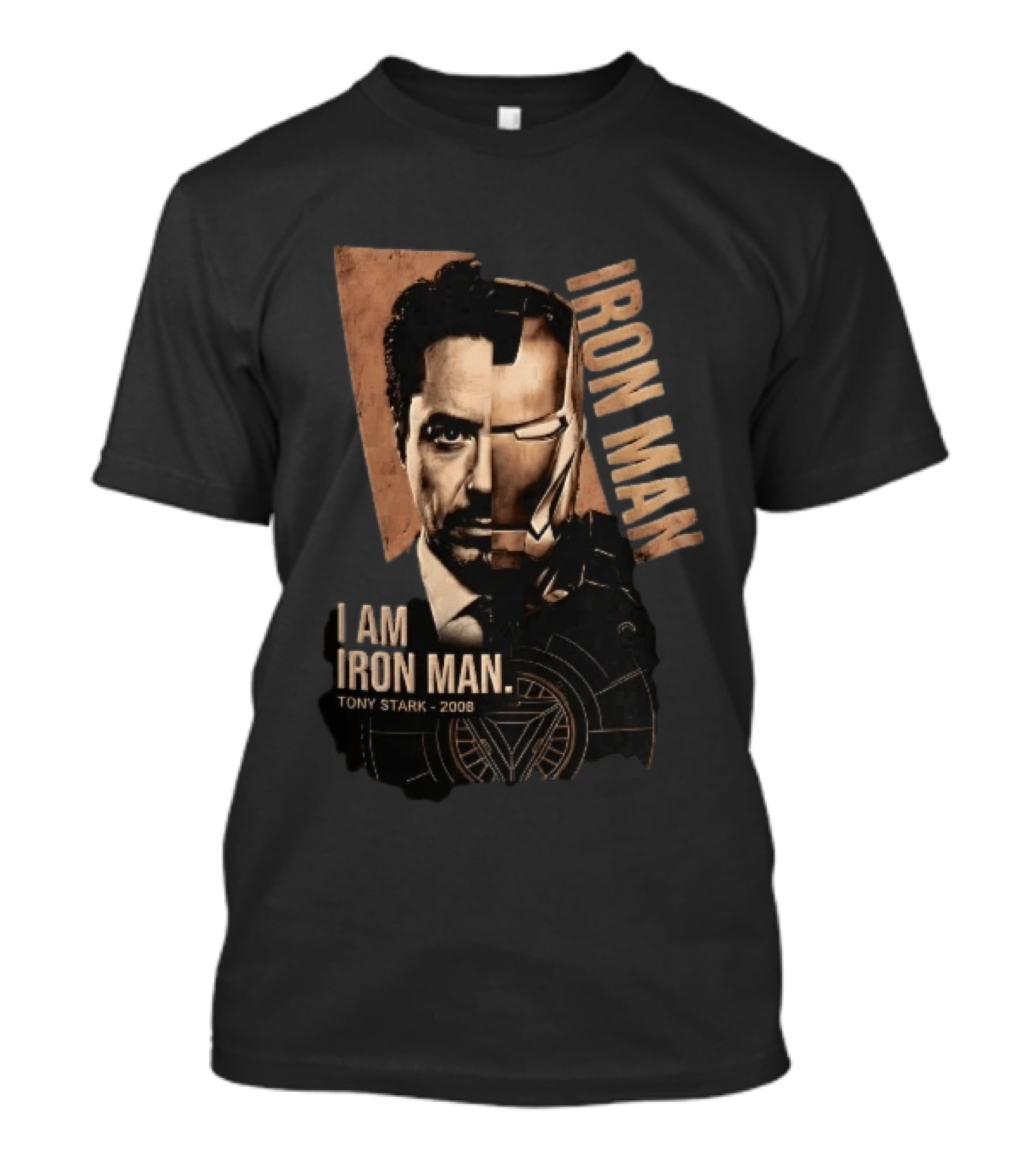 I Am Iron Man Tony Stark 2008 Robert Downey Jr Split Face Iron Man T-Shirt