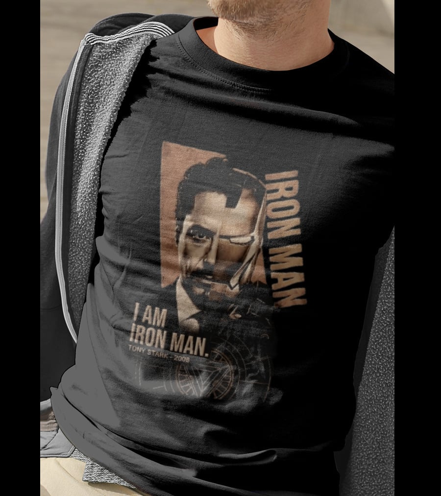 I Am Iron Man Tony Stark 2008 Robert Downey Jr Split Face Iron Man T-Shirt