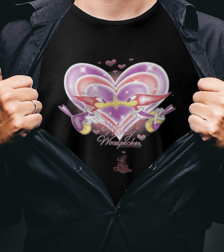 Winnie Woodpecker Woody Kissing Cartoon Birds Heart T-Shirt