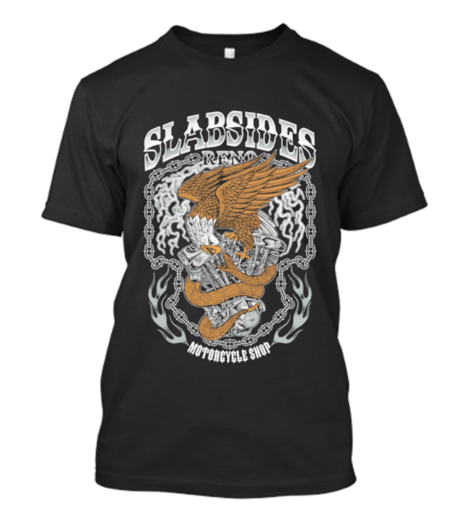 Slabsides Reno Motorcycle Eagle With Snake V Twin Engine T-Shirt