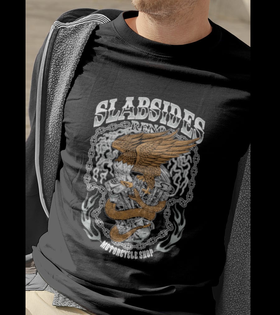 Slabsides Reno Motorcycle Eagle With Snake V Twin Engine T-Shirt