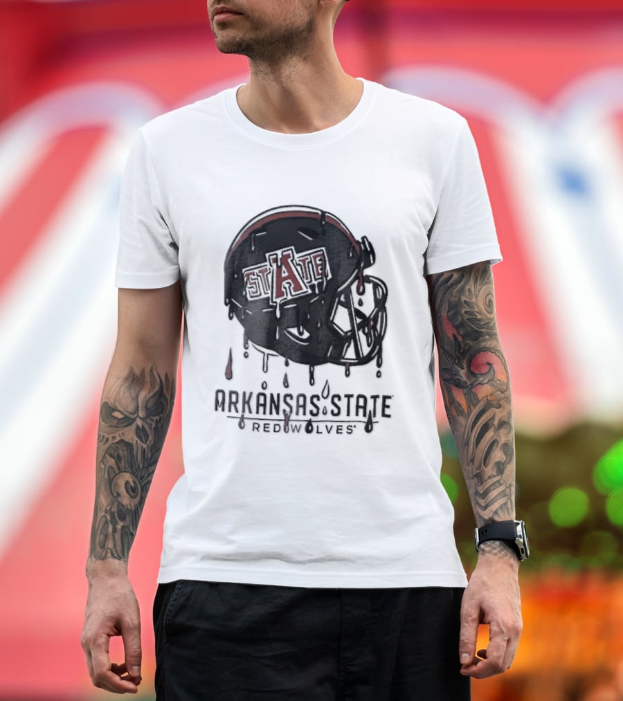 Arkansas State Redwolves State Dripping Liquid Paint Football Helmet T-Shirt