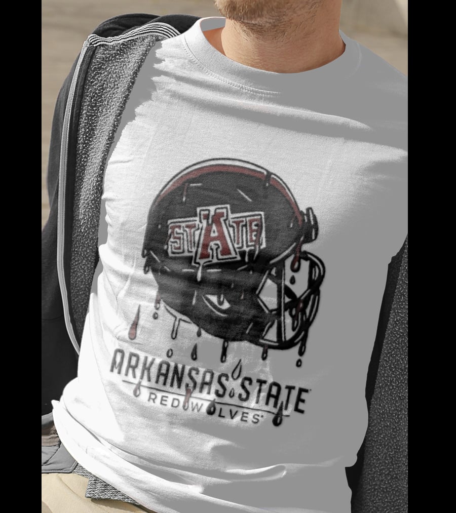 Arkansas State Redwolves State Dripping Liquid Paint Football Helmet T-Shirt