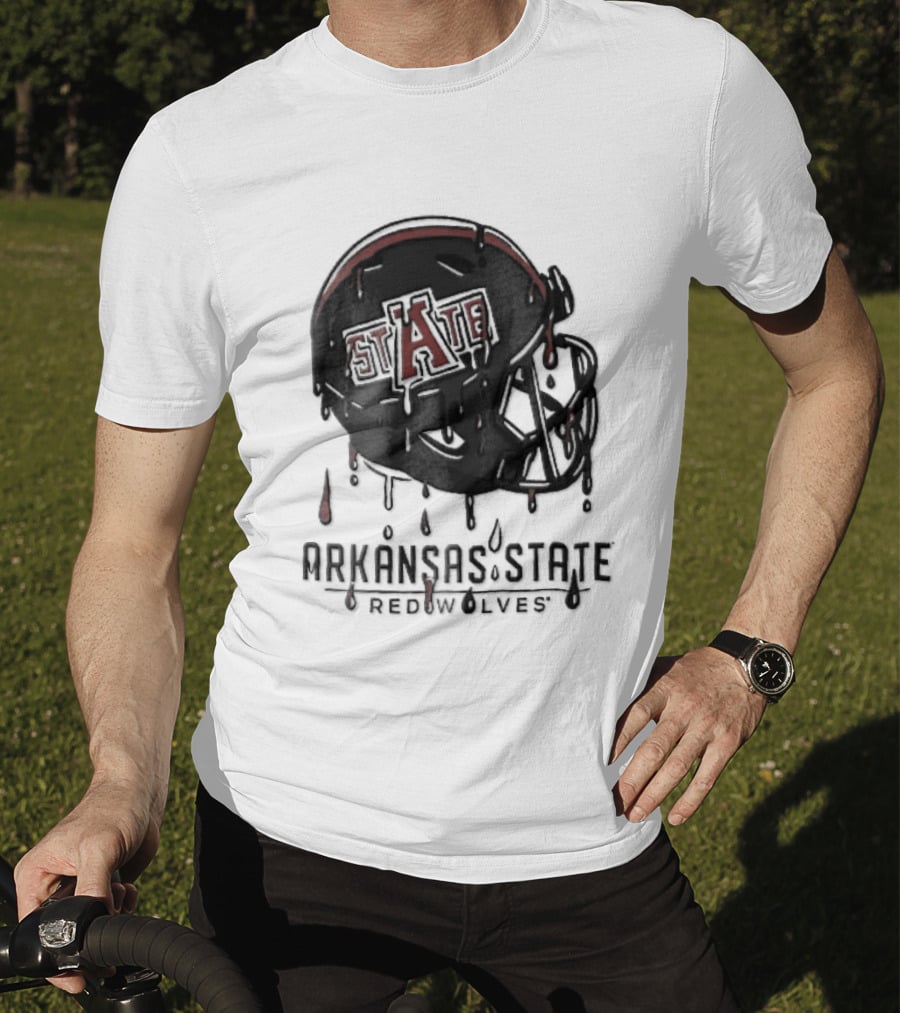 Arkansas State Redwolves State Dripping Liquid Paint Football Helmet T-Shirt
