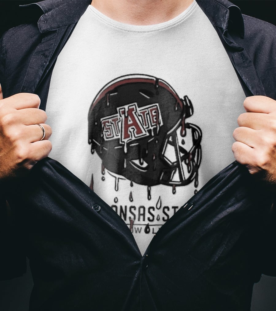 Arkansas State Redwolves State Dripping Liquid Paint Football Helmet T-Shirt
