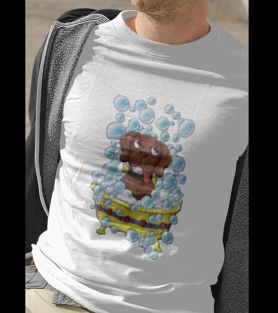 Goofy Dog Surrounded By Bubbles In Yellow Tub T-Shirt