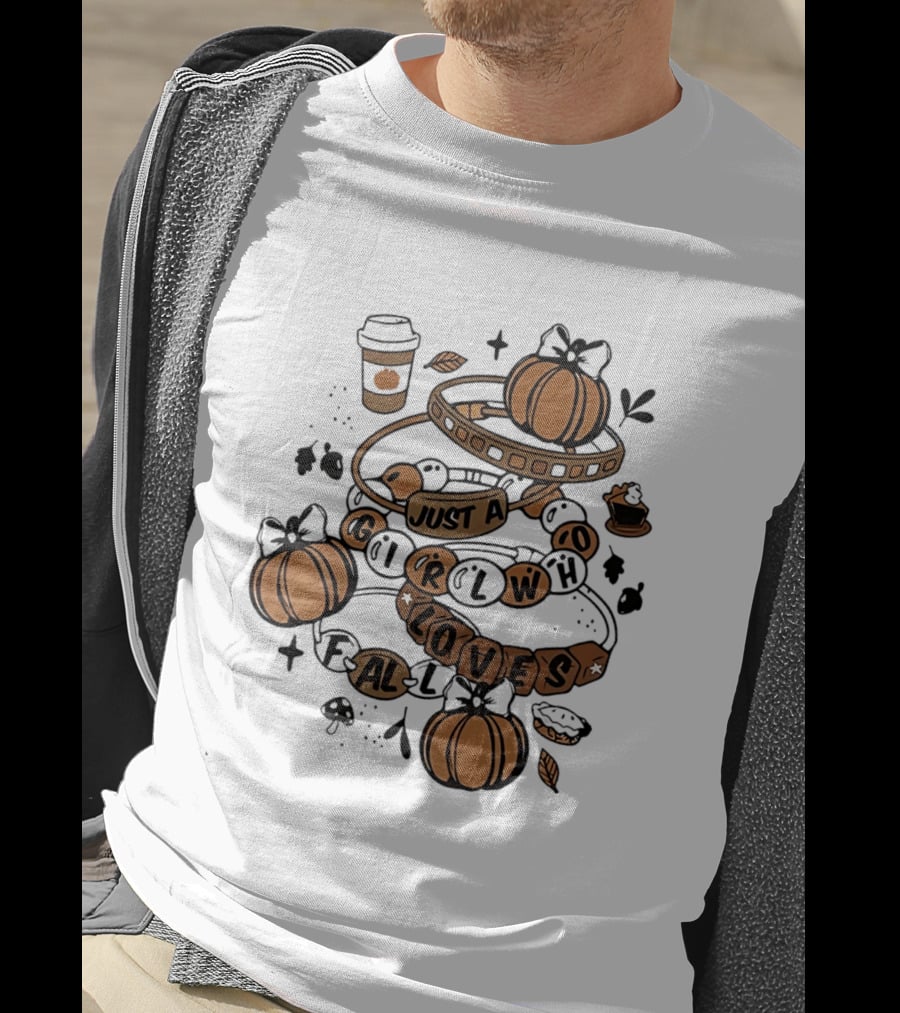 Just A Girl Who Loves Fall With Pumpkins And Coffee Cup T-Shirt