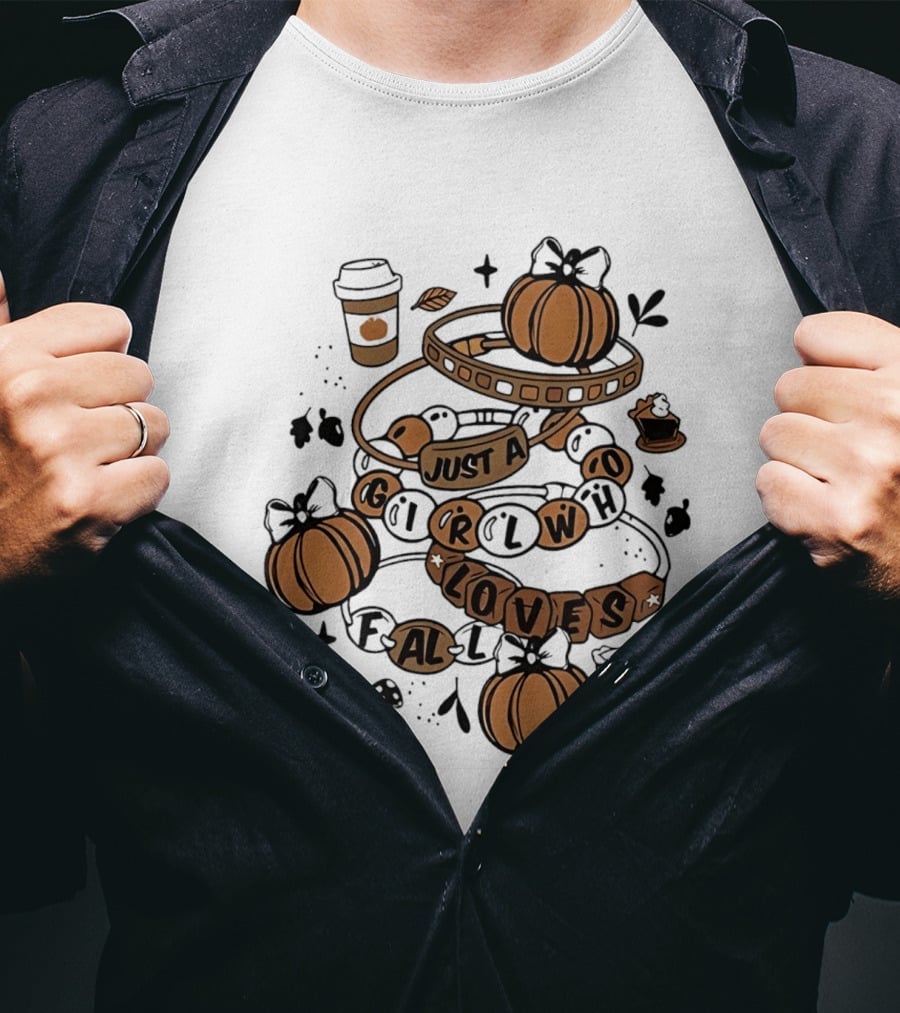 Just A Girl Who Loves Fall With Pumpkins And Coffee Cup T-Shirt