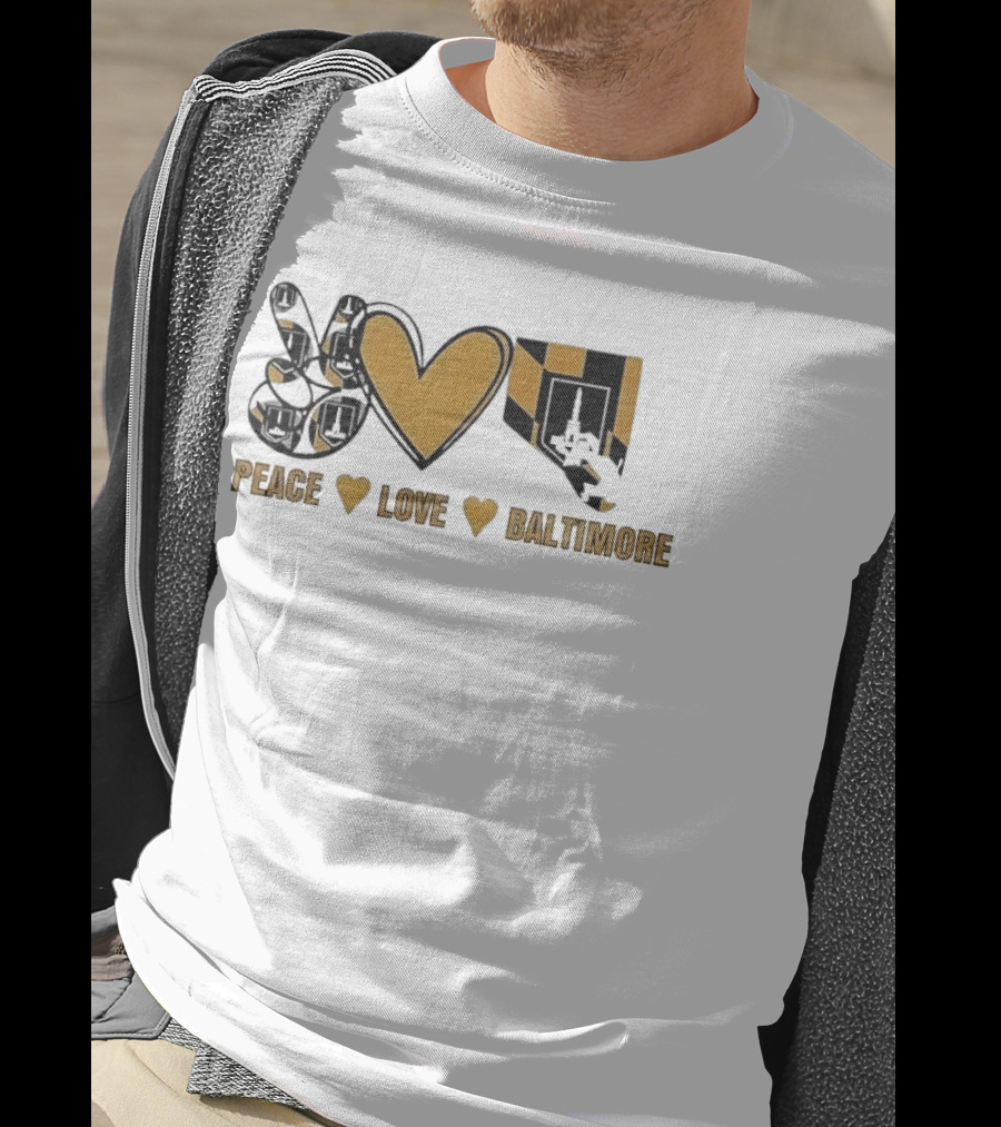 Peace Love Baltimore Gold Maryland Flag City Monument T-Shirt