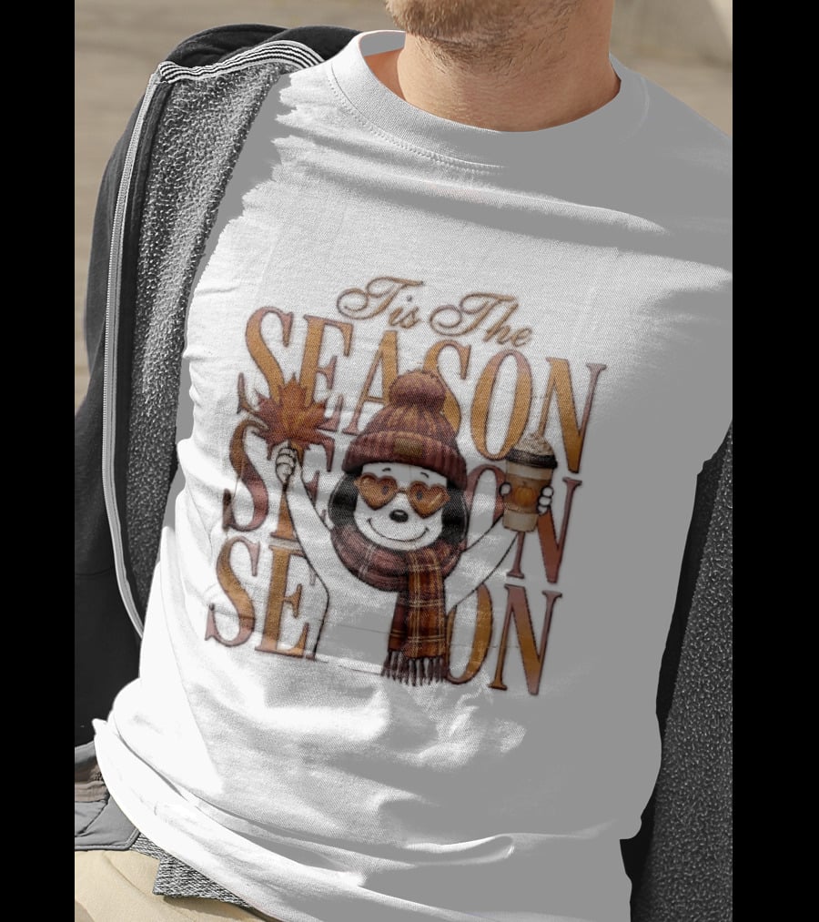 Tis The Season Fall Pumpkin Coffee Dog Autumn Cozy Vibes T-Shirt