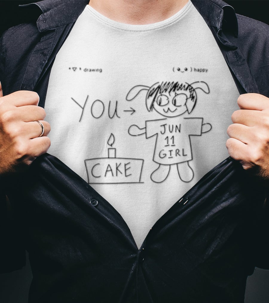 Jun 11 Girl Birthday Cake Drawing With You And Candle T-Shirt