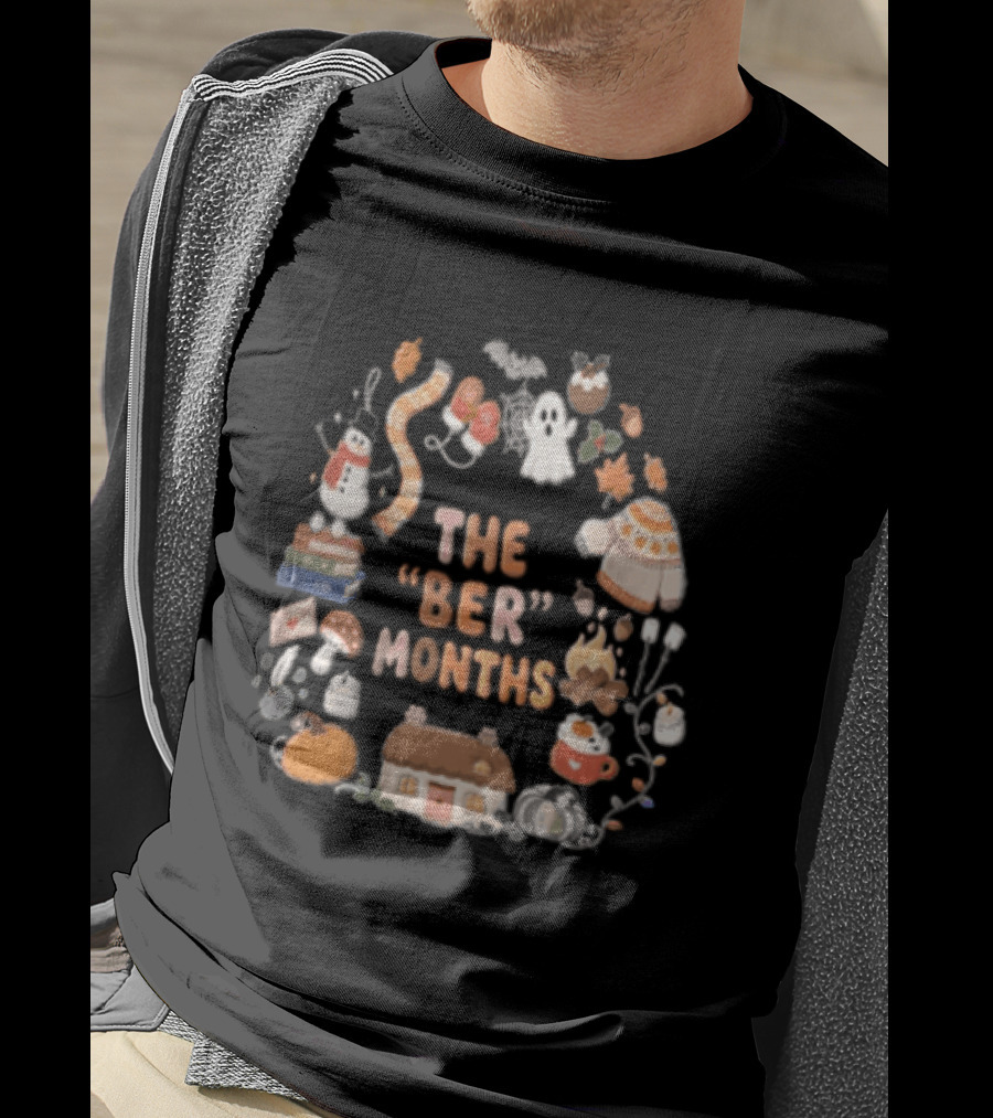 Cozy Autumn Wreath The Ber Months Pumpkin House And Sweater T-Shirt