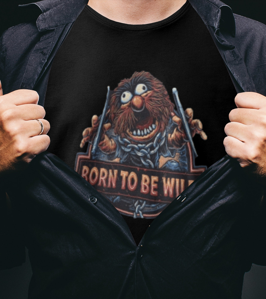 Born To Be Wild Animal Cartoon Drummer Chain Holding Drumsticks T-Shirt