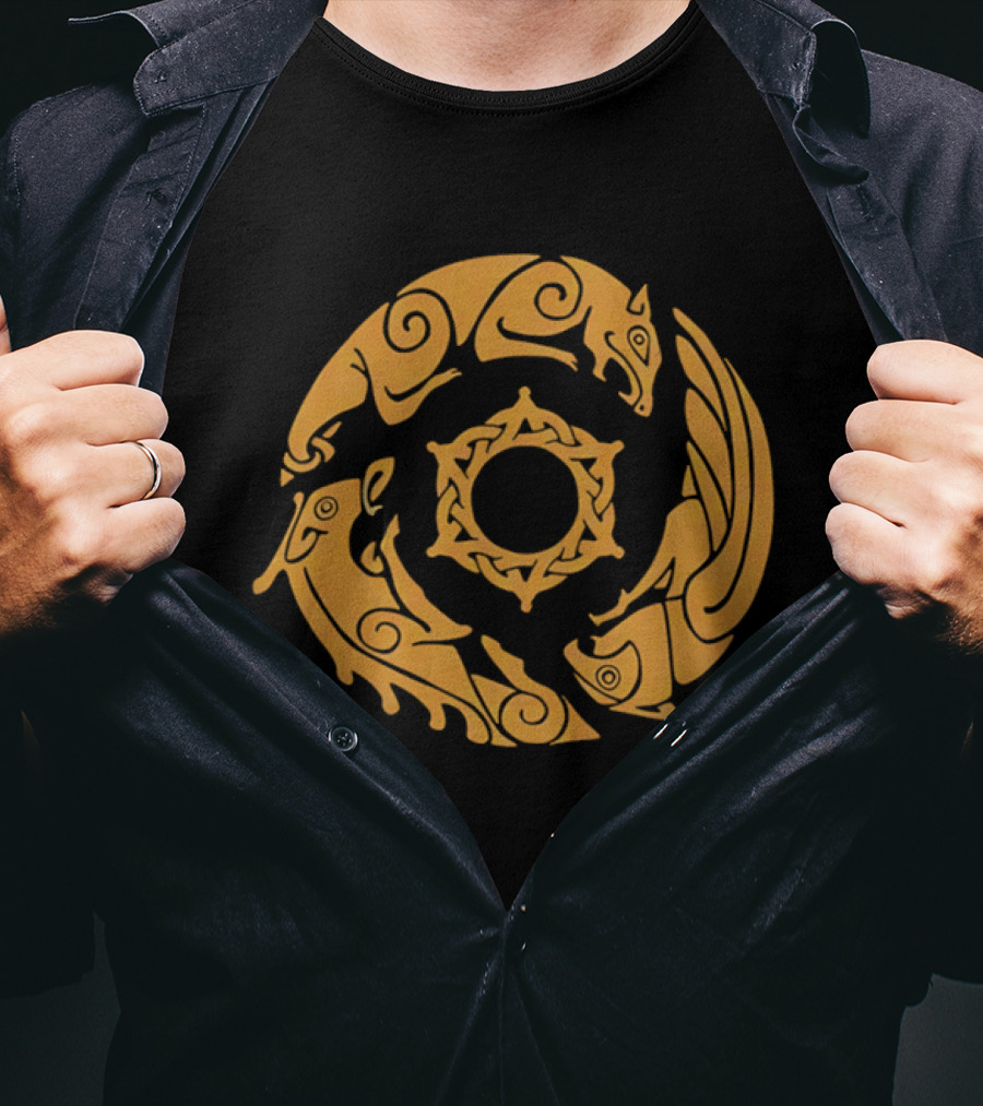 Crimson Desert Crest Zodiac Animal Wheel T-Shirt