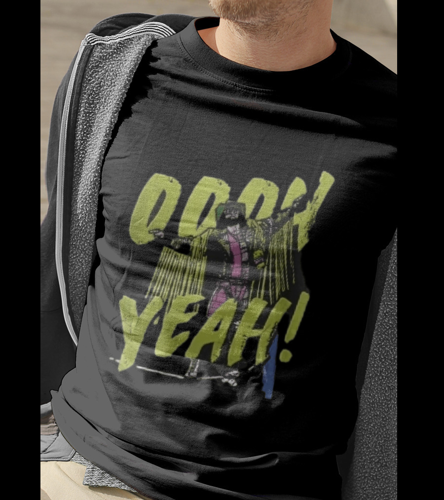 Oooh Yeah Macho Man Randy Savage Wrestler Outstretched Arms Fringed Jacket Distressed Green T-Shirt