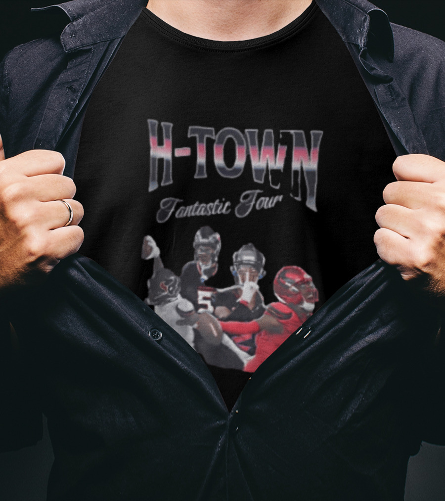 H Town Fantastic Four Houston Texans Football Players Uniform Collage T-Shirt