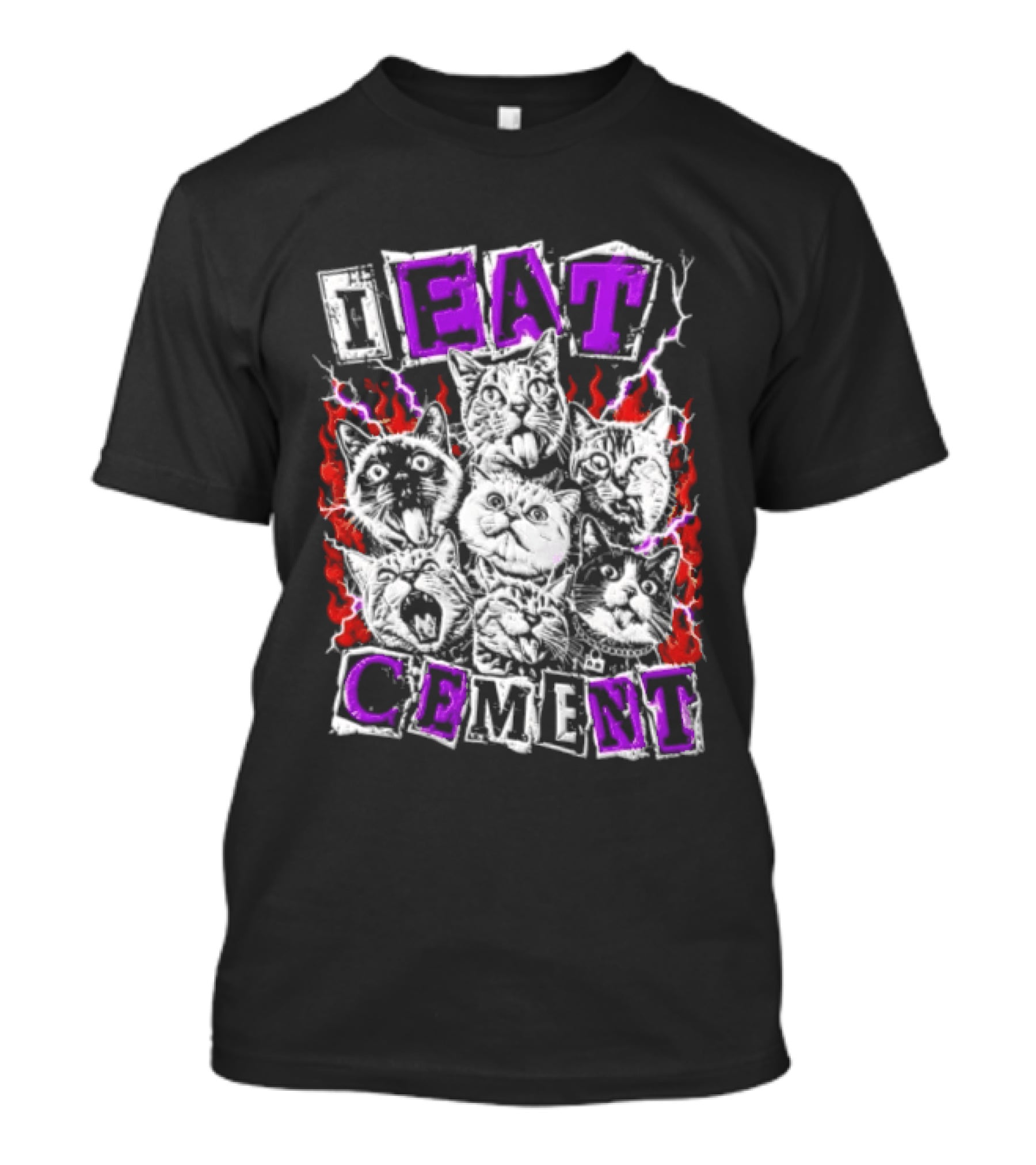 I Eat Cement Seven Cat Faces With Flames T-Shirt