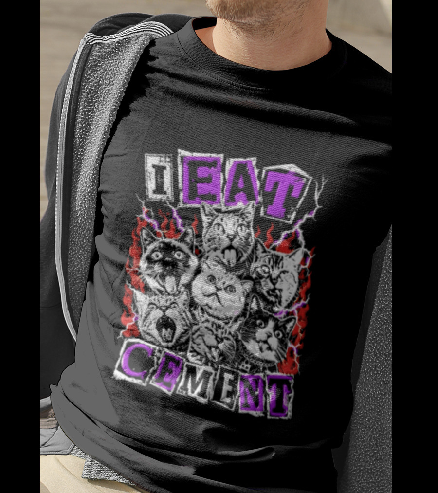 I Eat Cement Seven Cat Faces With Flames T-Shirt