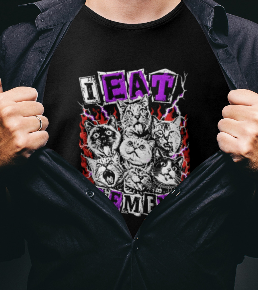 I Eat Cement Seven Cat Faces With Flames T-Shirt