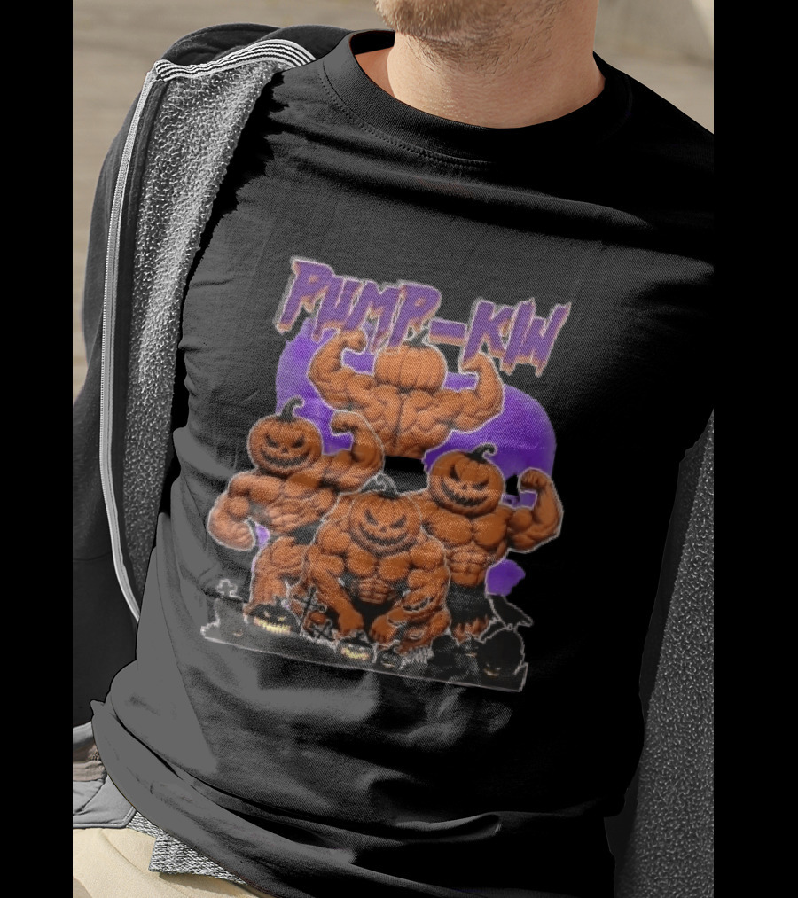 Pump Kin Muscular Jack O Lantern Bodybuilders Halloween Gravestones T-Shirt