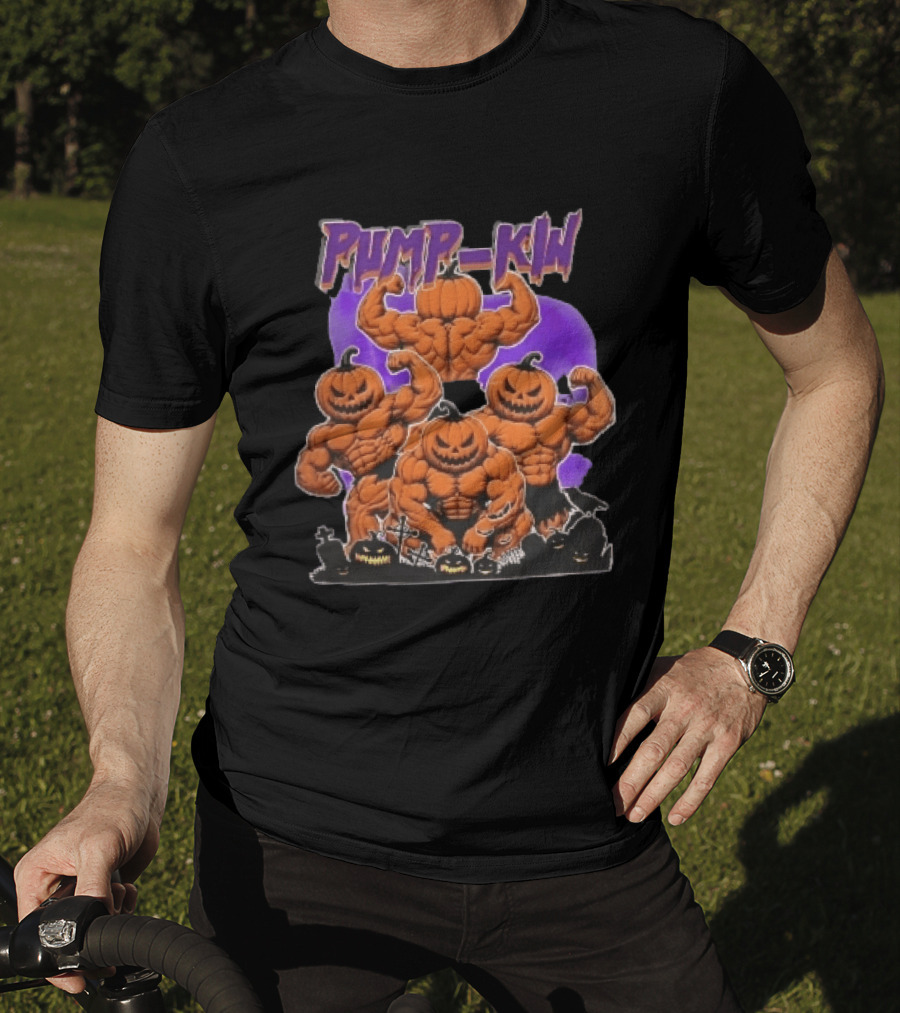 Pump Kin Muscular Jack O Lantern Bodybuilders Halloween Gravestones T-Shirt