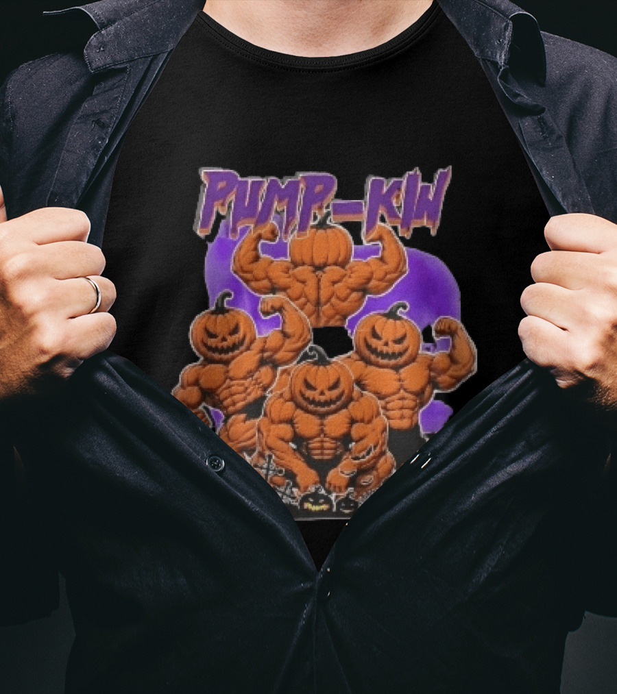 Pump Kin Muscular Jack O Lantern Bodybuilders Halloween Gravestones T-Shirt