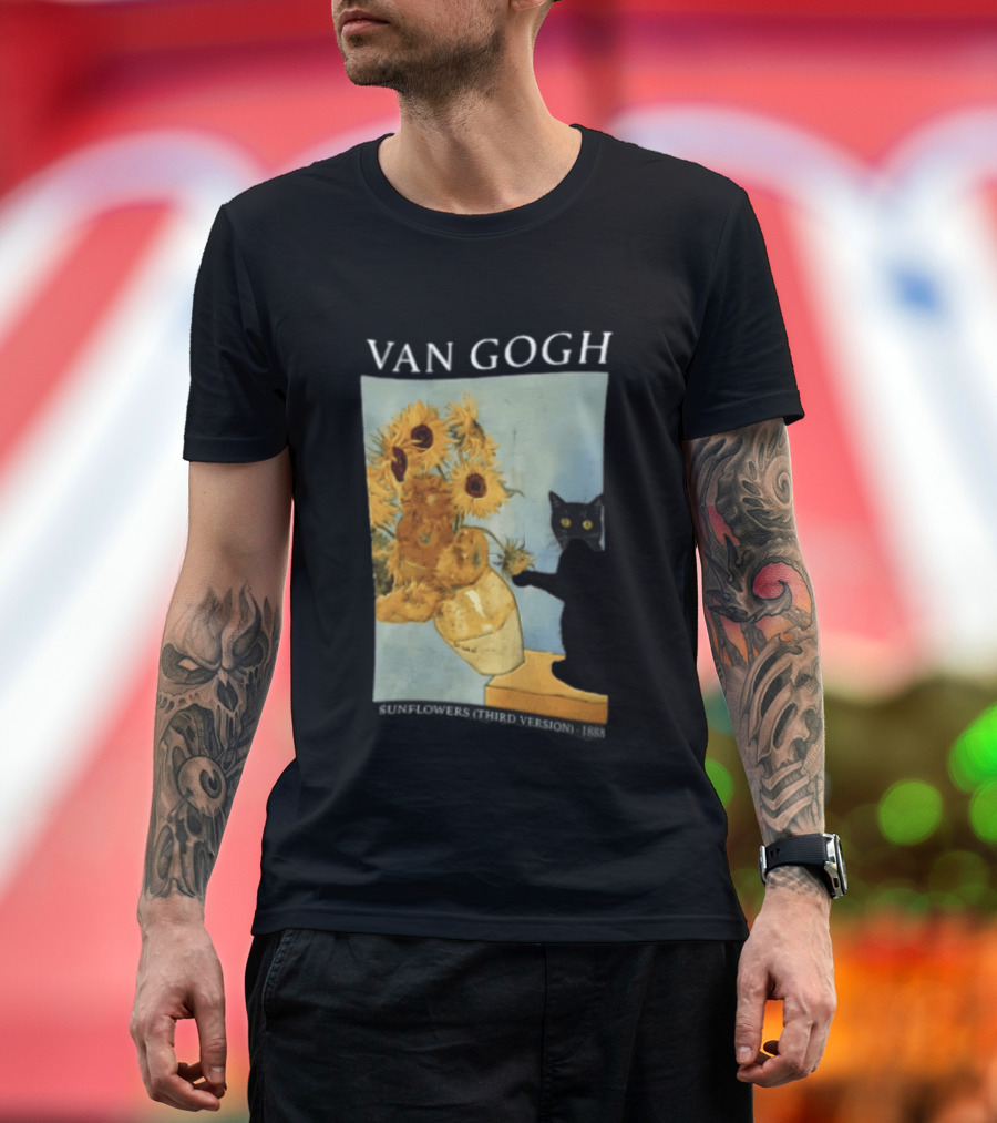 Van Gogh Sunflowers Third Version 1888 Black Cat Vase T-Shirt