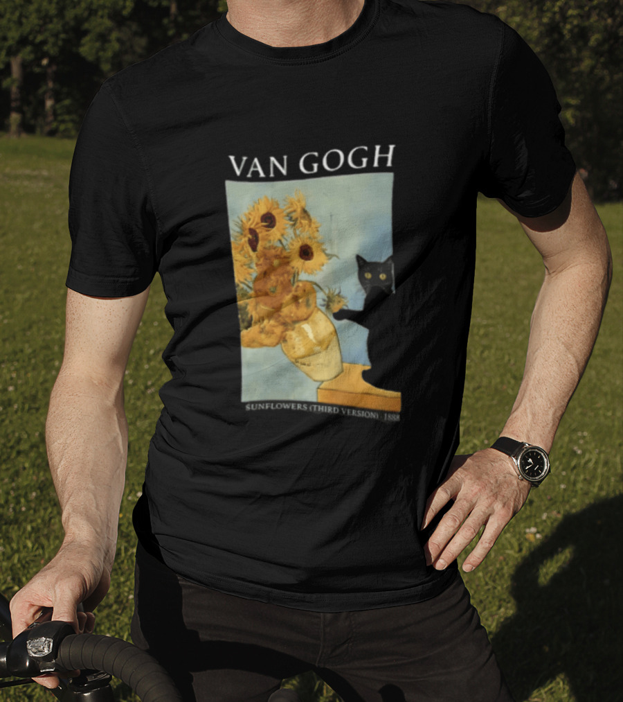 Van Gogh Sunflowers Third Version 1888 Black Cat Vase T-Shirt