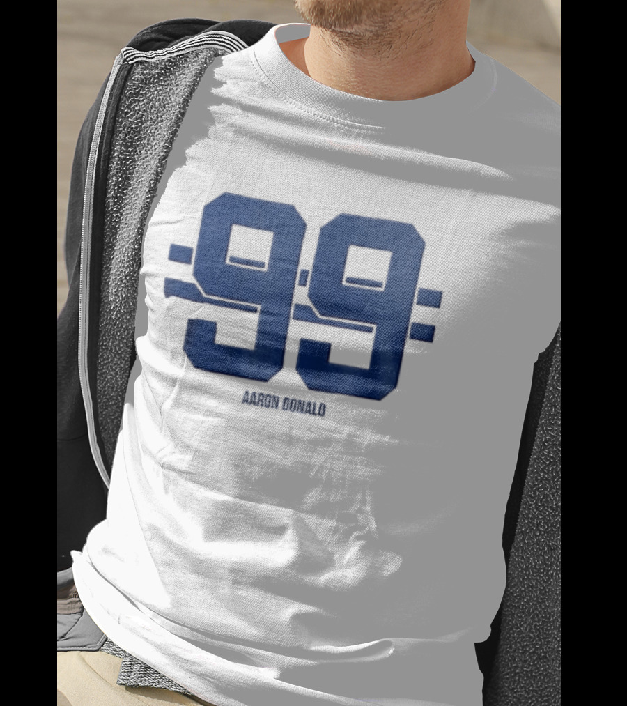 Aaron Donald 99 Blue Jersey Number Block Lettering Horizontal Stripes T-Shirt