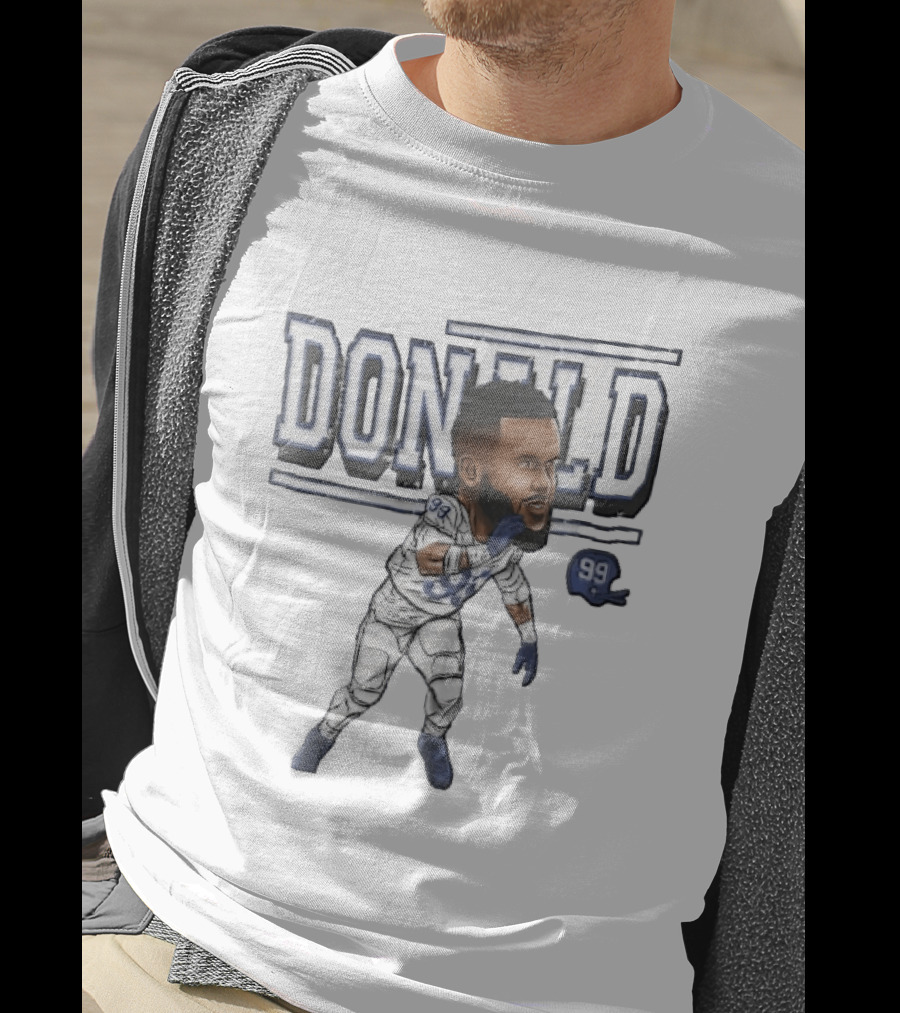 Donald 99 Football Player Blue White Cartoon Caricature Helmet T-Shirt