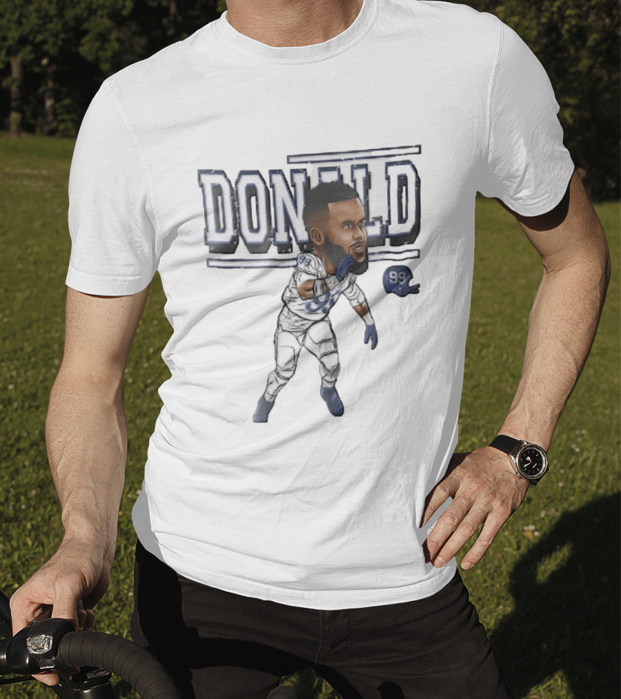 Donald 99 Football Player Blue White Cartoon Caricature Helmet T-Shirt