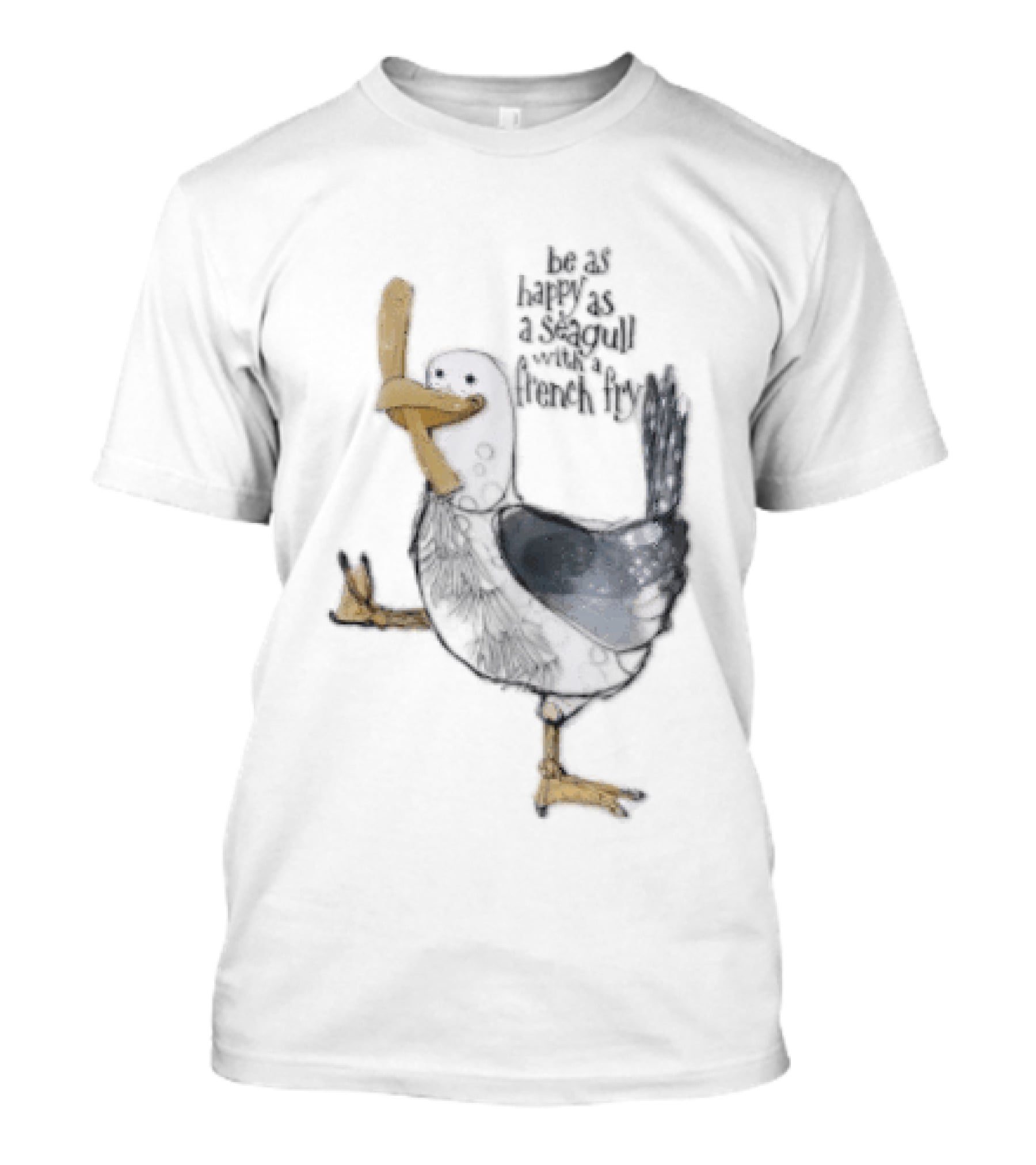 Be As Happy As A Seagull With French Fry Cartoon Bird Holding Yellow Food T-Shirt