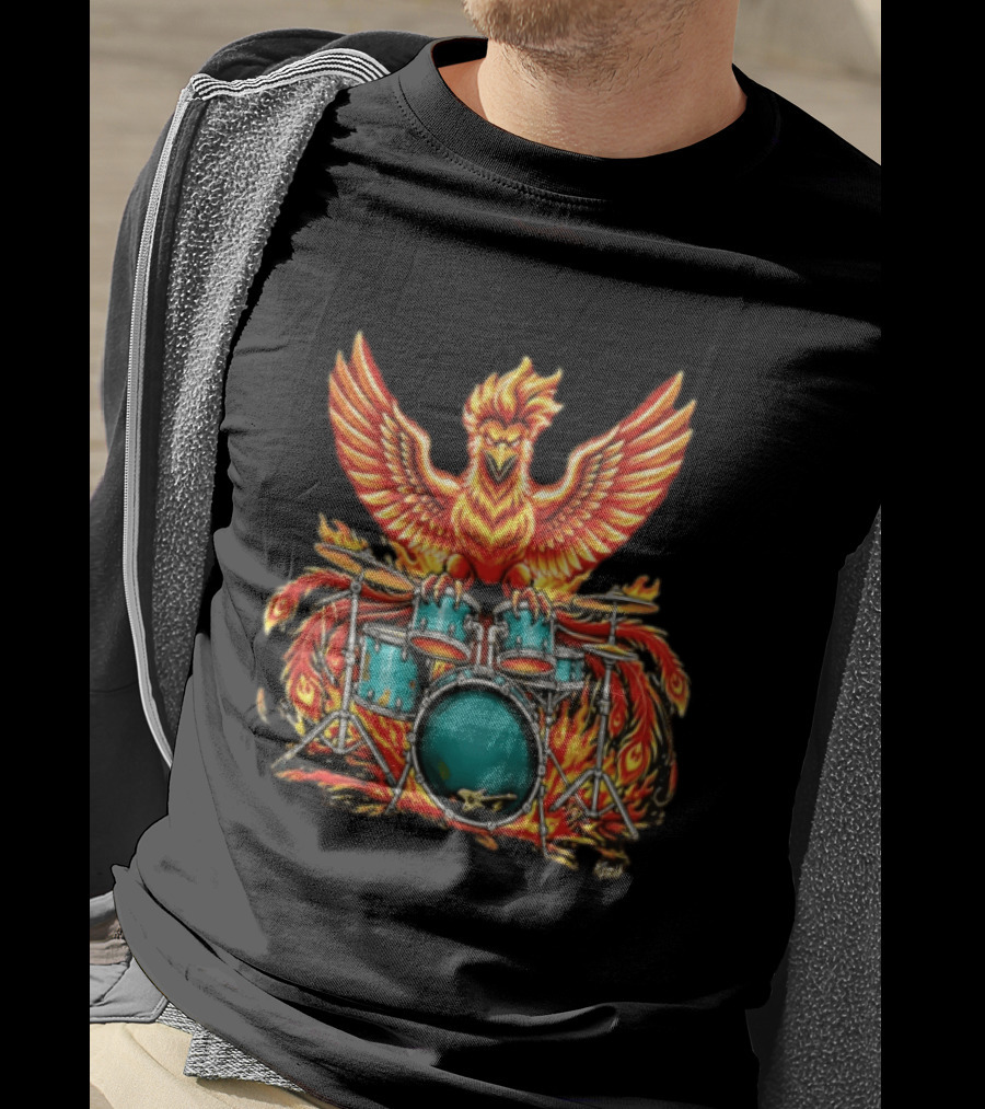 Kozik Phoenix Drummer Rock Drums Fiery Percussion Mythical Bird T-Shirt