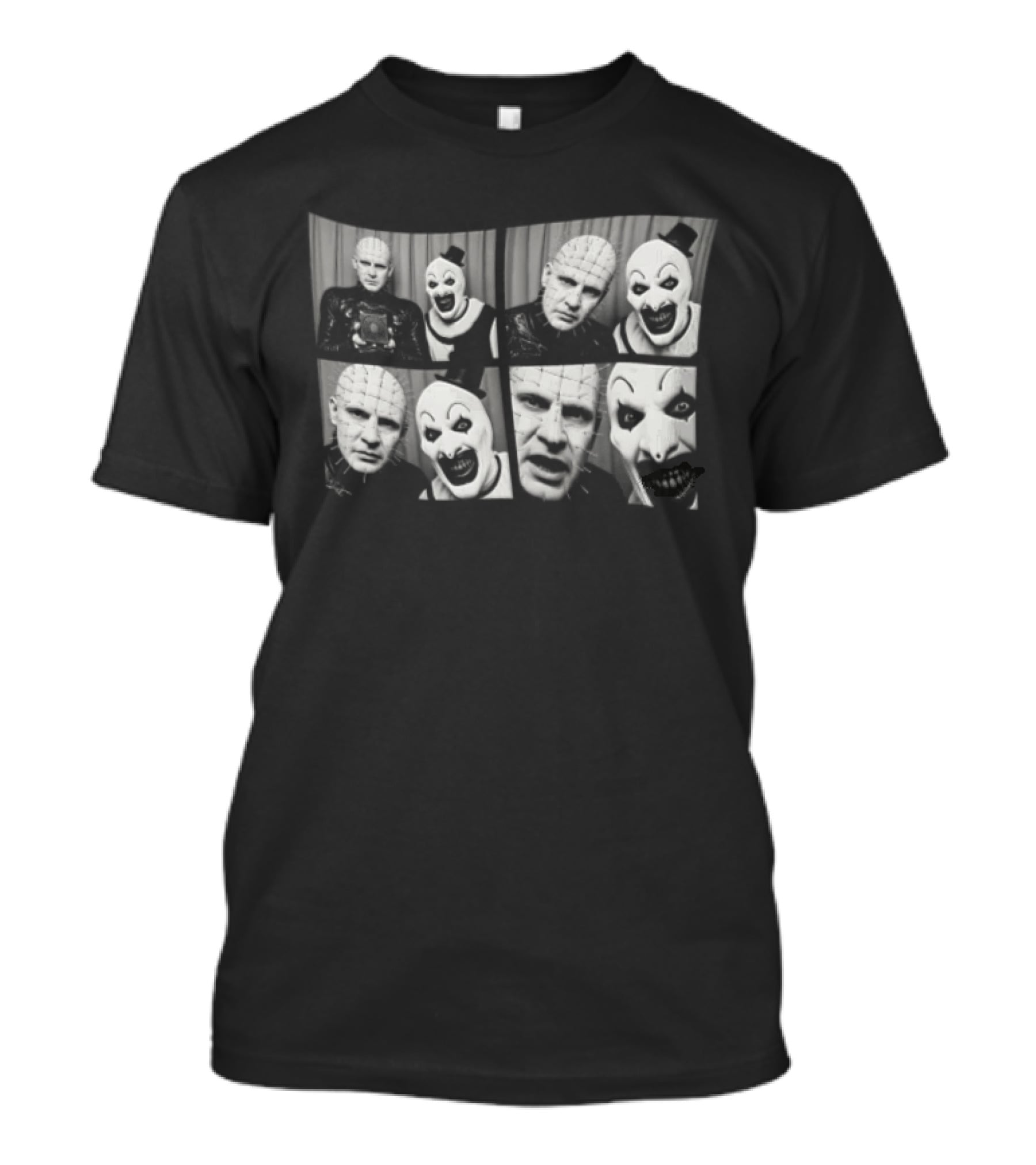 The Clown & Pinhead Horror Mystery Mashup Photo Booth T-Shirt