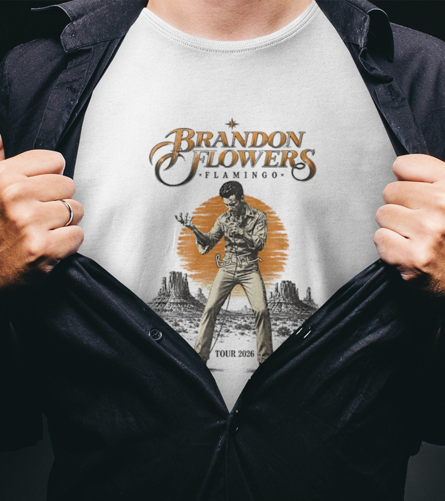 Brandon Flowers Flamingo Tour 2026 Vintage Western Vibes T-Shirt