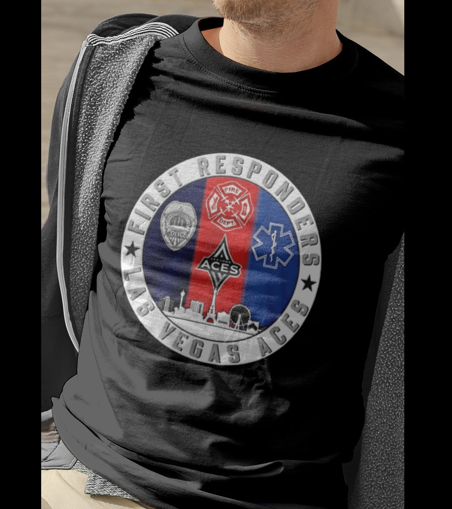 First Responders Tribute Las Vegas Aces Police Fire Dept EMS Crest T-Shirt