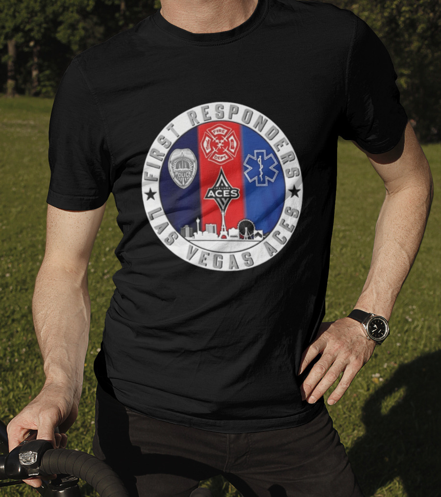 First Responders Tribute Las Vegas Aces Police Fire Dept EMS Crest T-Shirt