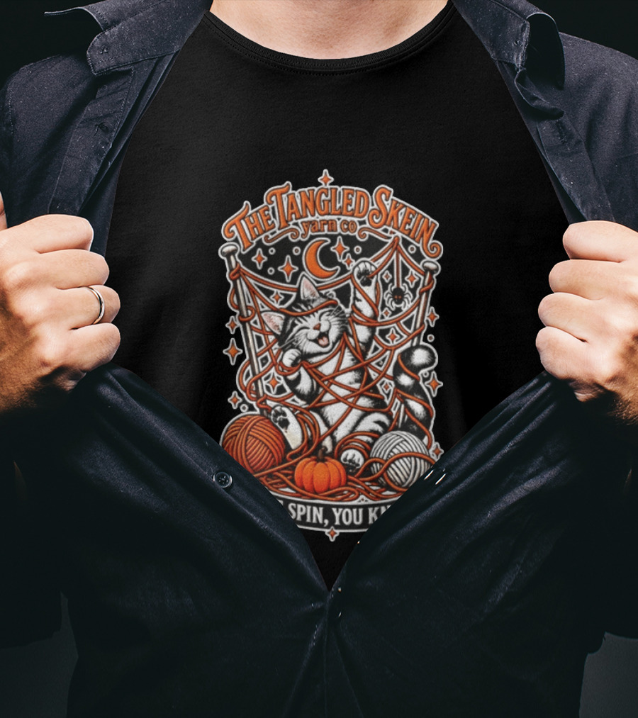The Tangled Skein Yarn Co Cat We Spin You Knit T-Shirt