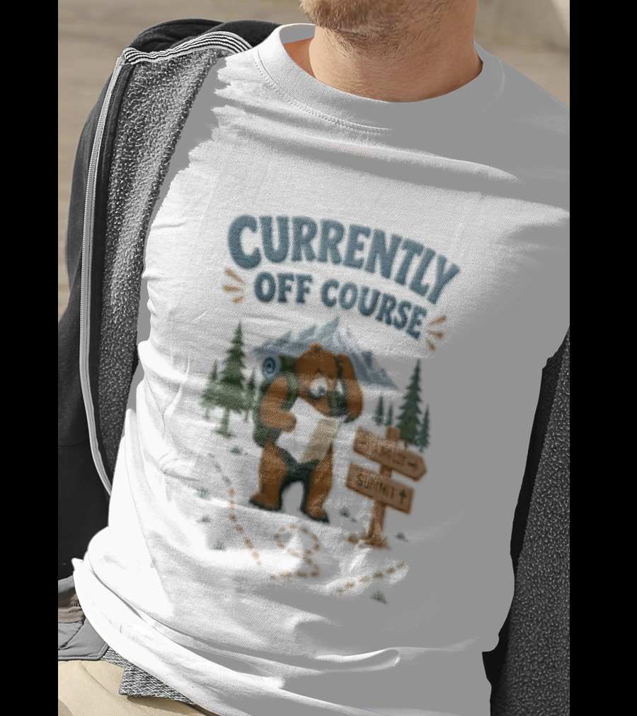 Currently Off Course Bear With Map And Signpost Adventure T-Shirt