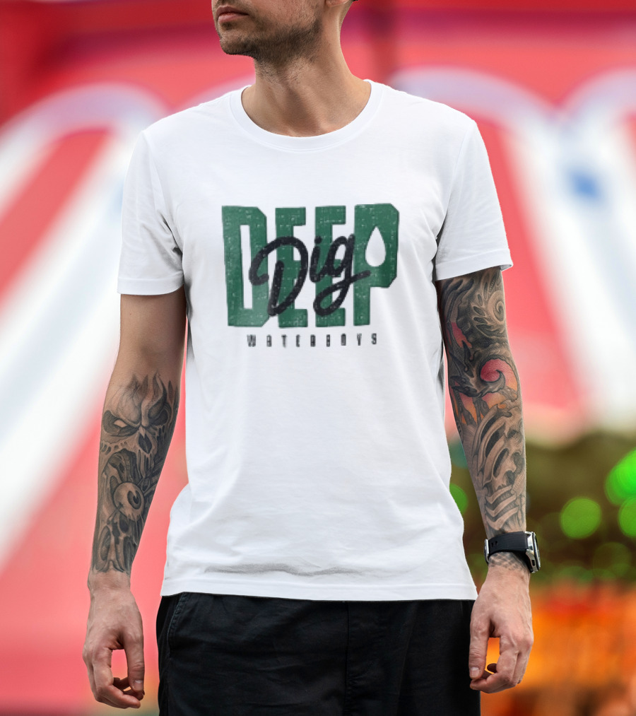 Dig Deep Waterboys Distressed Green Block Water Droplet T-Shirt