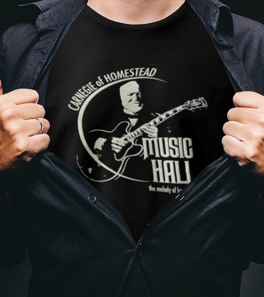 Carnegie Homestead Music Hall Stencil Archtop Guitar Sketch T-Shirt