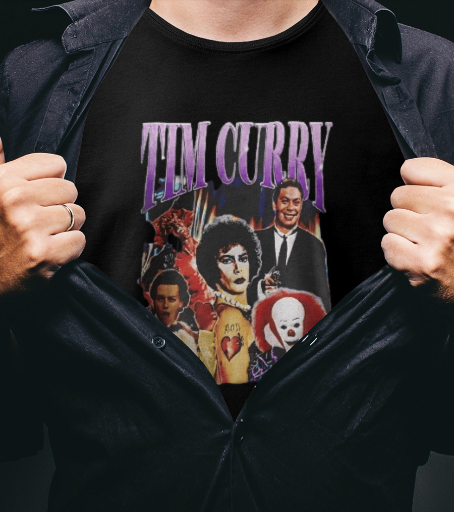 Tim Curry Dr Frank And Furter Pennywise Darkness Wadsworth Movie Roles Collage T-Shirt