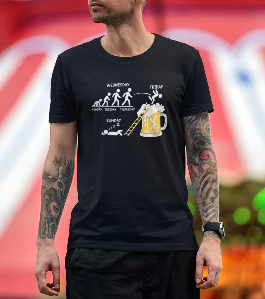 Monday To Sunday Stick Figure Evolution Beer Diving Sleeping T-Shirt