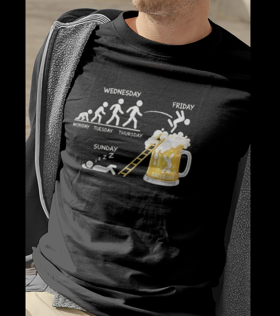 Monday To Sunday Stick Figure Evolution Beer Diving Sleeping T-Shirt
